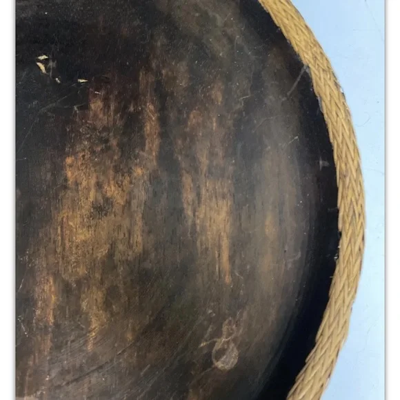Vintage Hand Carved Lombok Indonesian 15”D Solid Wood Bowl Rattan Basket Rim - Picture 6 of 13